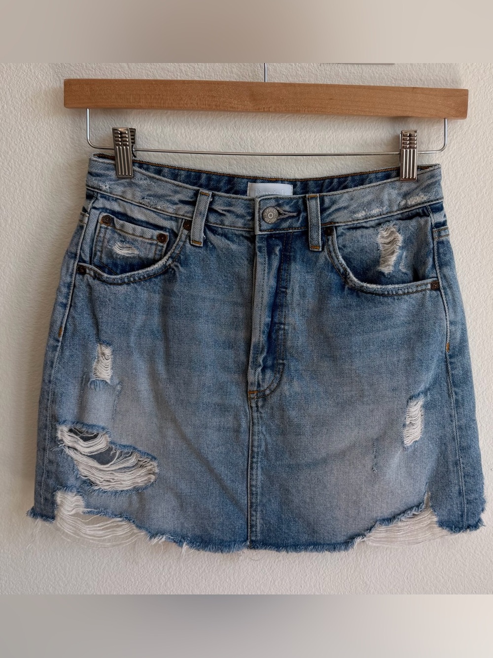 Boyish Light Blue Distressed Denim Mini Skirt